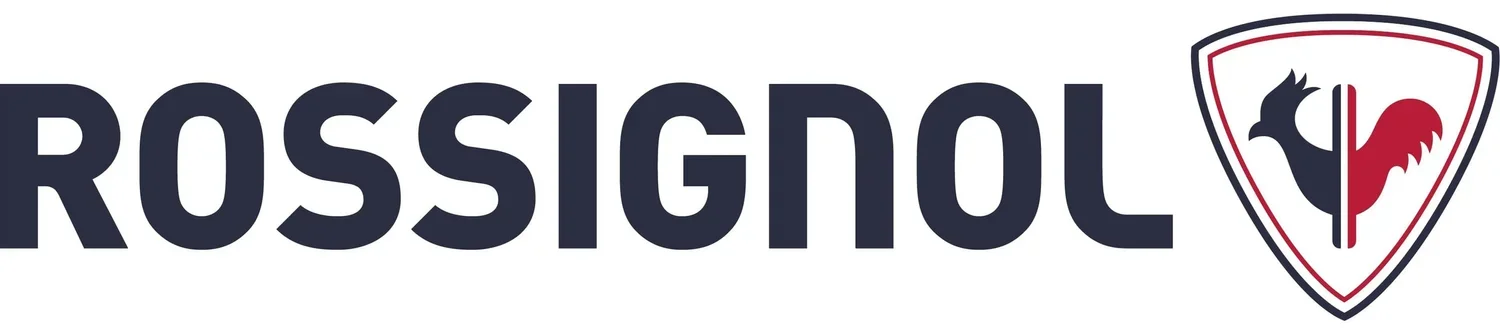 Logo with the word 'ROSSIGNOL' and a shield emblem featuring a stylized bird or animal in black and red.