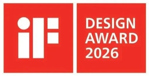 Logo de l'iF Design Award 2026, avec un fond rouge et du texte blanc.
