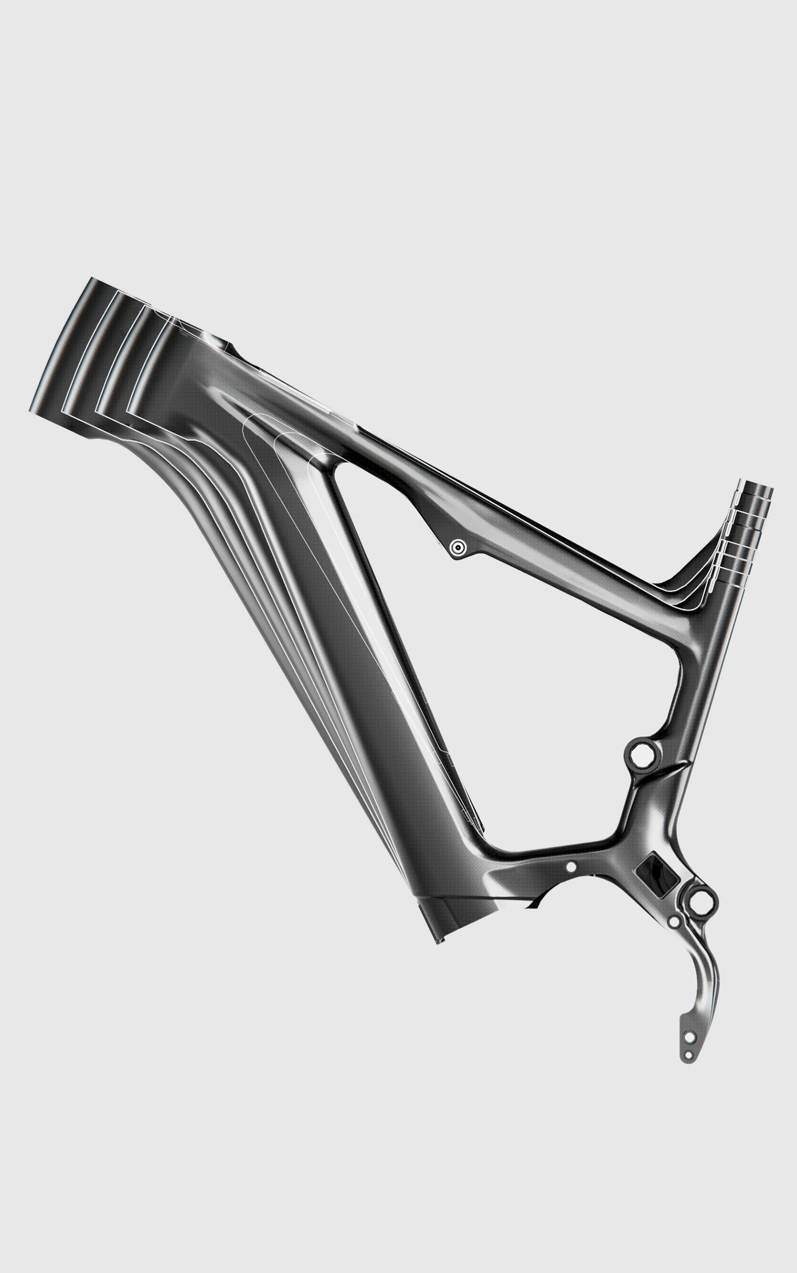 Un cadre de vélo en métal noir avec une forme aérodynamique.