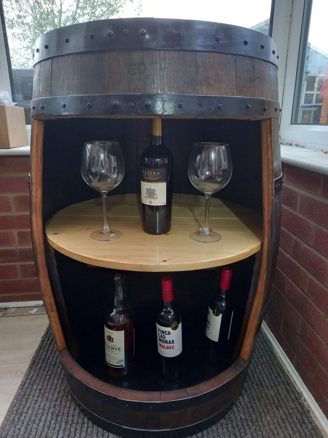 Rustic Oak Wine Barrel Cabinet