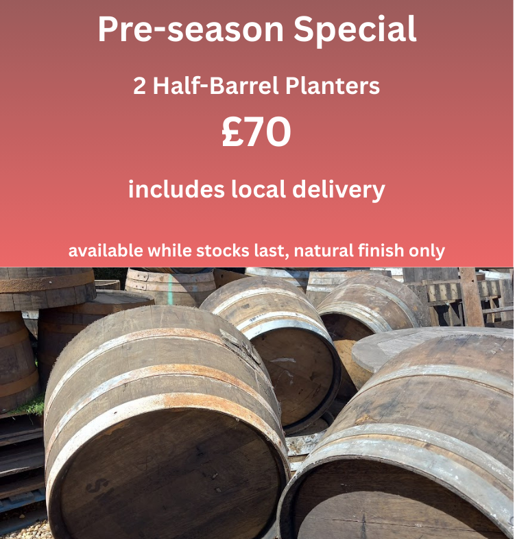 2 Half Barrel Planters - Pre-season Special