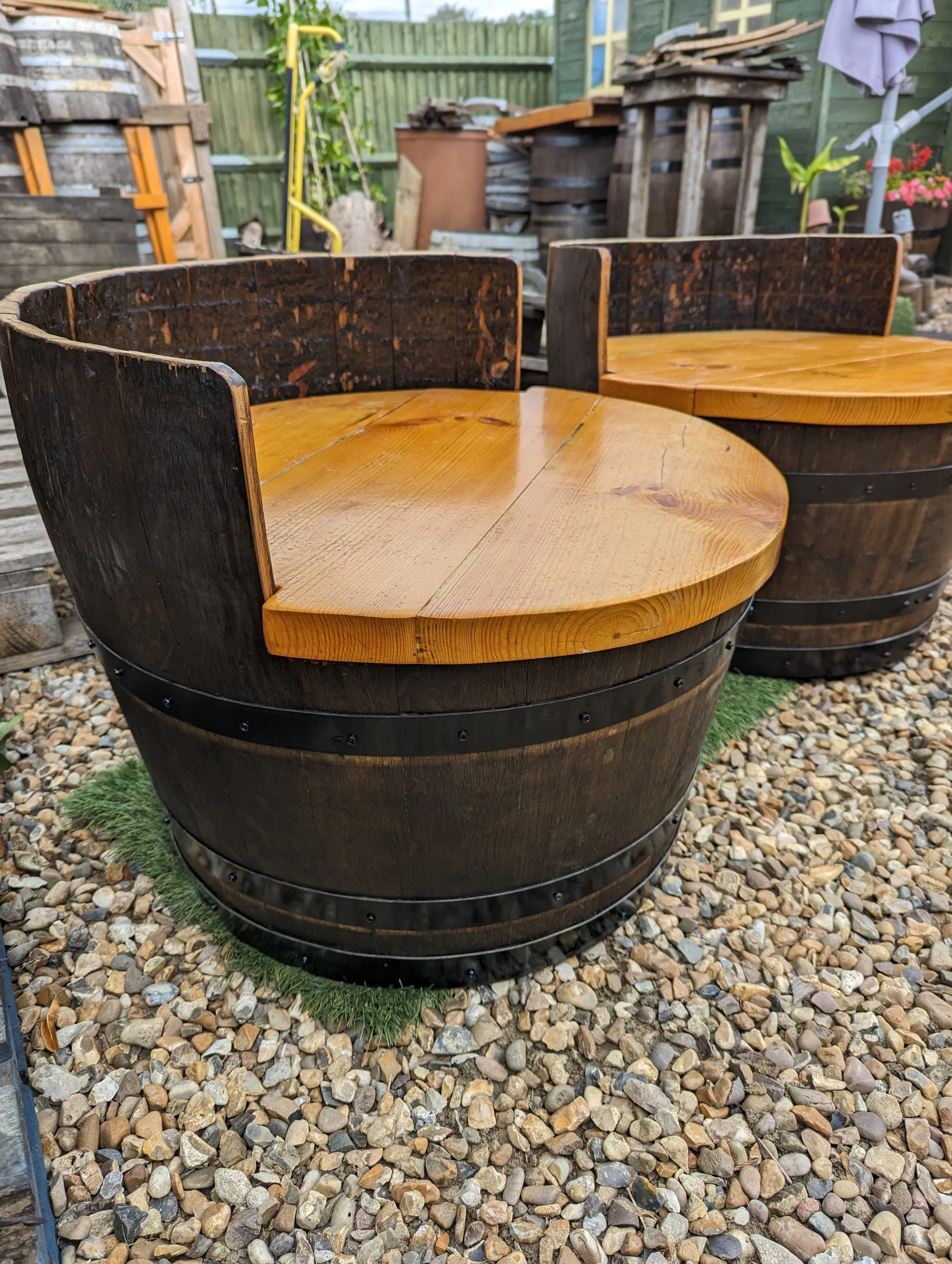 Pair of Reclaimed Oak Barrel Chairs