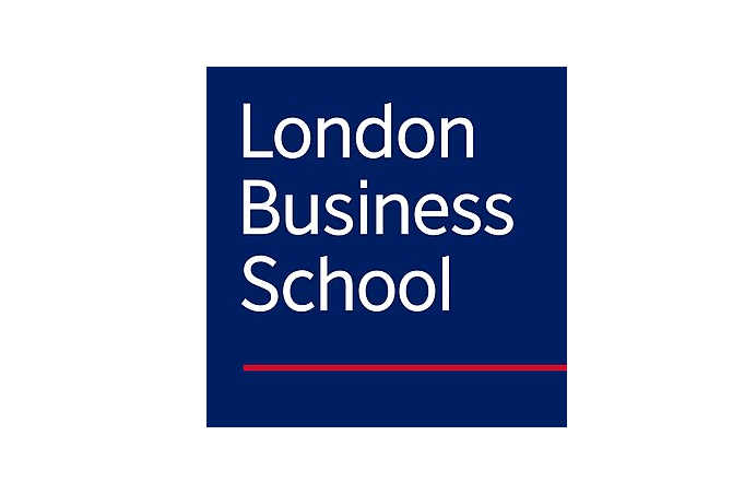 Logo of London Business School with dark blue background and white text