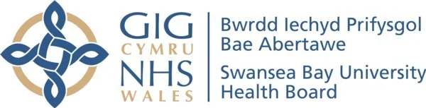 Logo of the NHS Wales GIG Swansea Bay University Health Board with Welsh and English text.