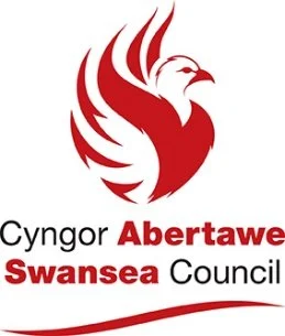 Logo of Swansea Council featuring a stylized red eagle with text in Welsh and English.