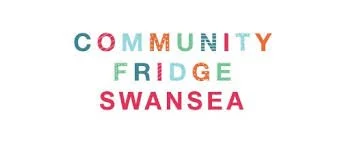 Colorful text spelling 'Community Fridge Swansea' with each letter in different colors