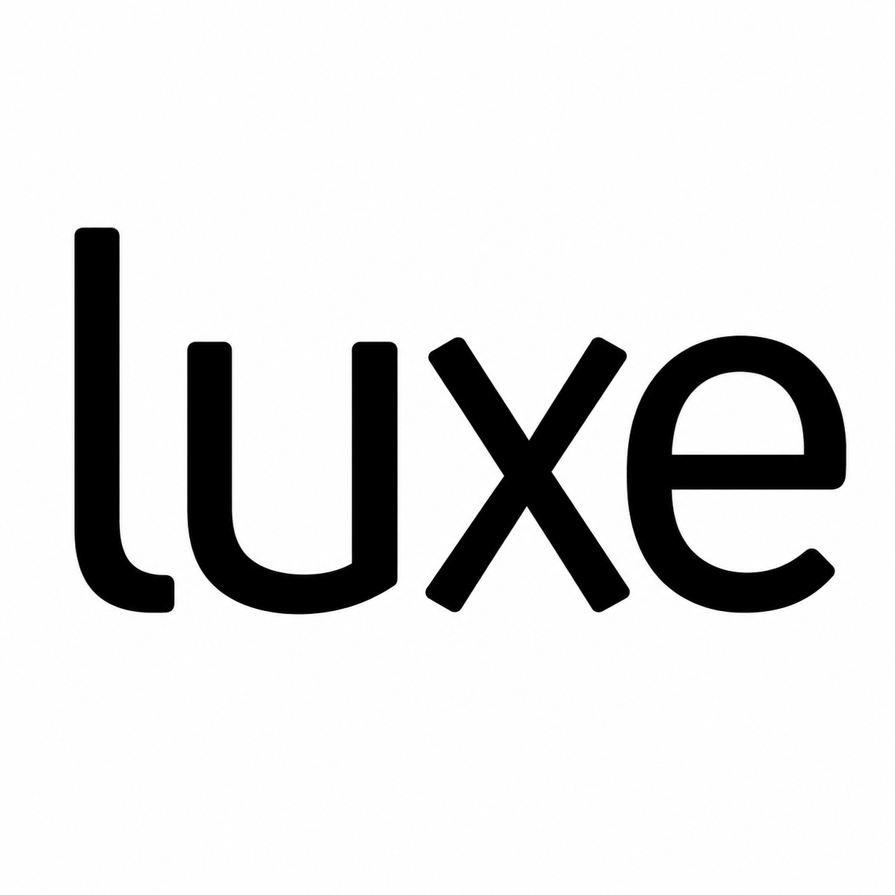 The word "luxe" written in black, with the letters "l" and "u" in regular font and the letters "x" and "e" stylized with a crossed letters design.