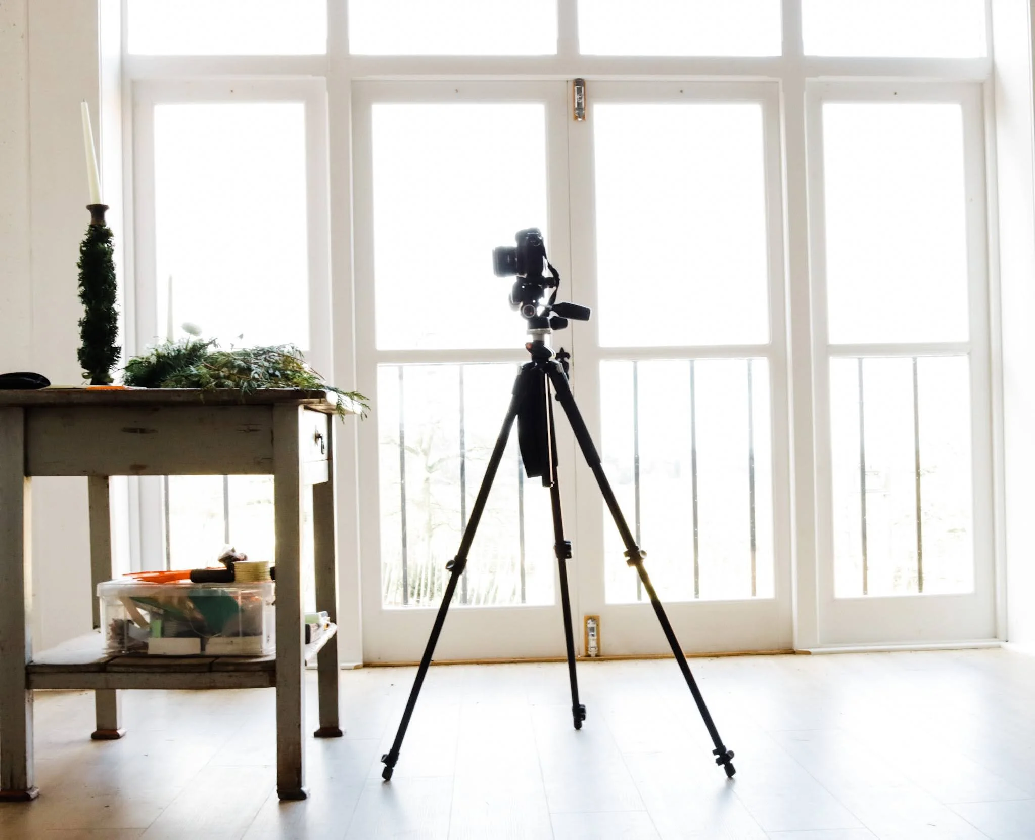 A camera on a tripod