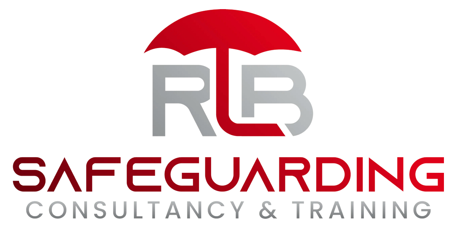 Logo of a security consulting and training company with a red umbrella and the letters RLB, the words 'SAFEGUARDING' in red, and 'CONSULTANCY & TRAINING' in gray.