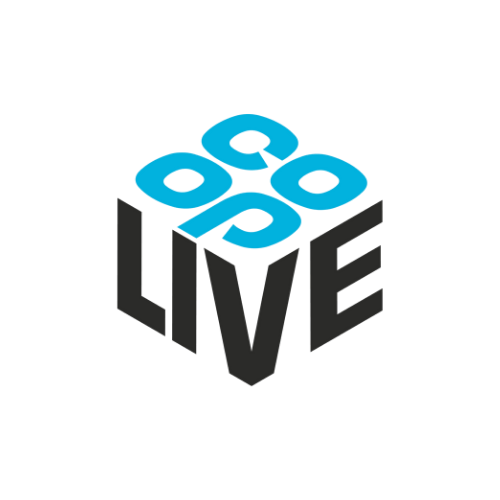 3D text logo with blue 'GOGO' on top and black 'LIVE' on bottom, arranged in a blocky, three-dimensional style.