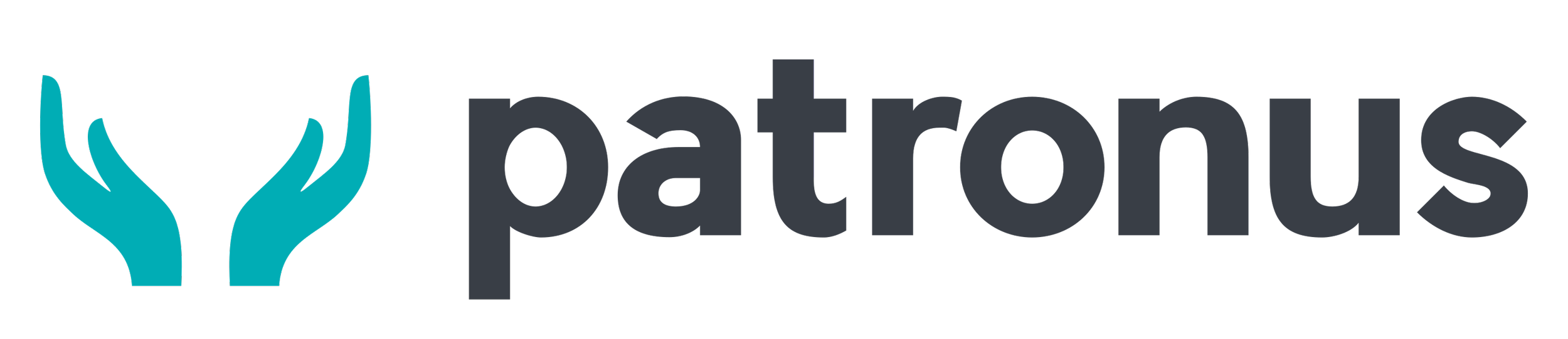 Patronus logo with stylized blue hands forming a 'U' shape next to the word 'patronus'