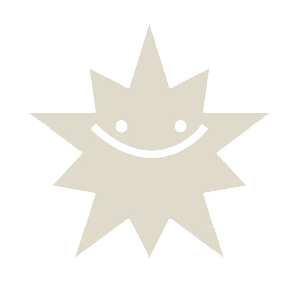 Smiley und Sonnenform, mit Gesicht, auf schwarzem Hintergrund.