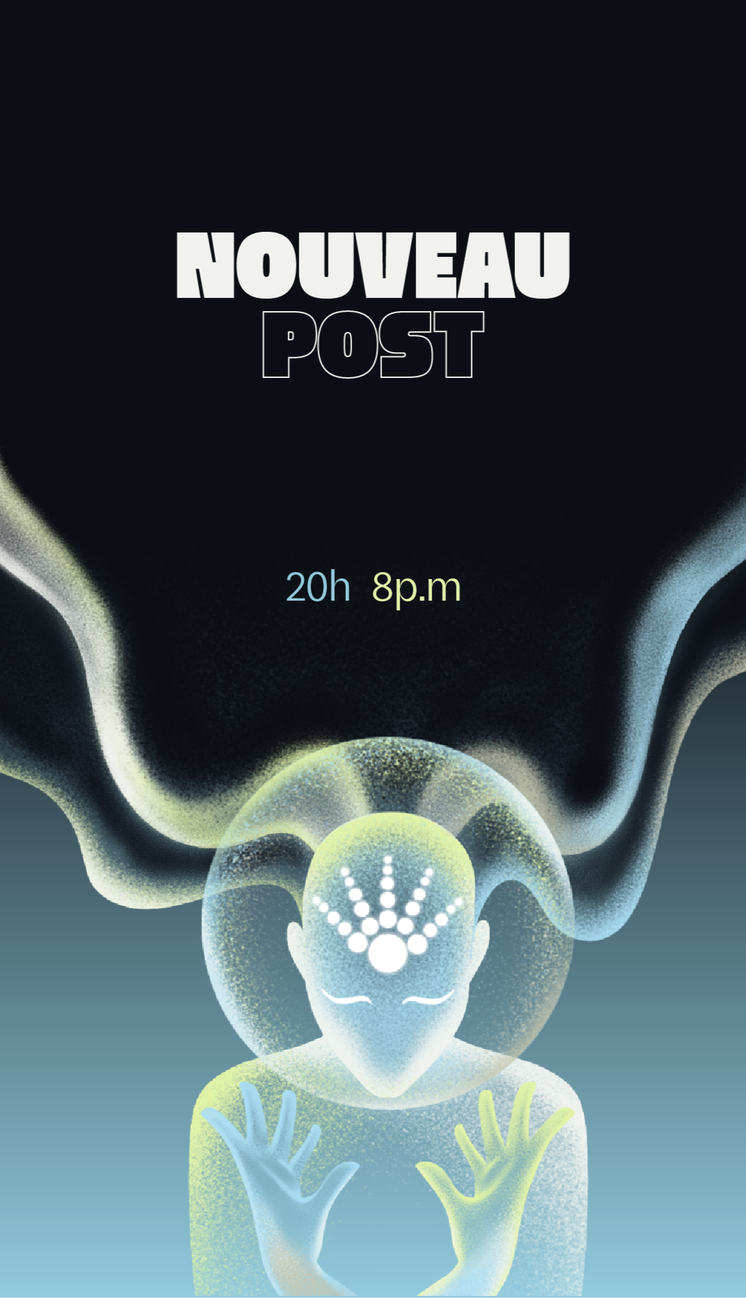 Affiche numérique qui a pour but de sensibiliser sur la santé mentale, avec un dessin stylisé d'un personnage en voie de guérison.