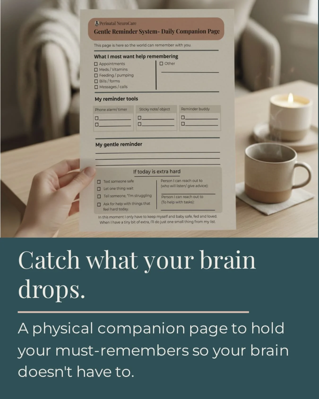 Catch what your brain drops.

This gentle reminder page is your daily reminder&rdquo;backup brain&rdquo; for appointments, meds, pumping sessions, and all the tiny tasks that matter but keep slipping away.

Save this post for the days your executive 