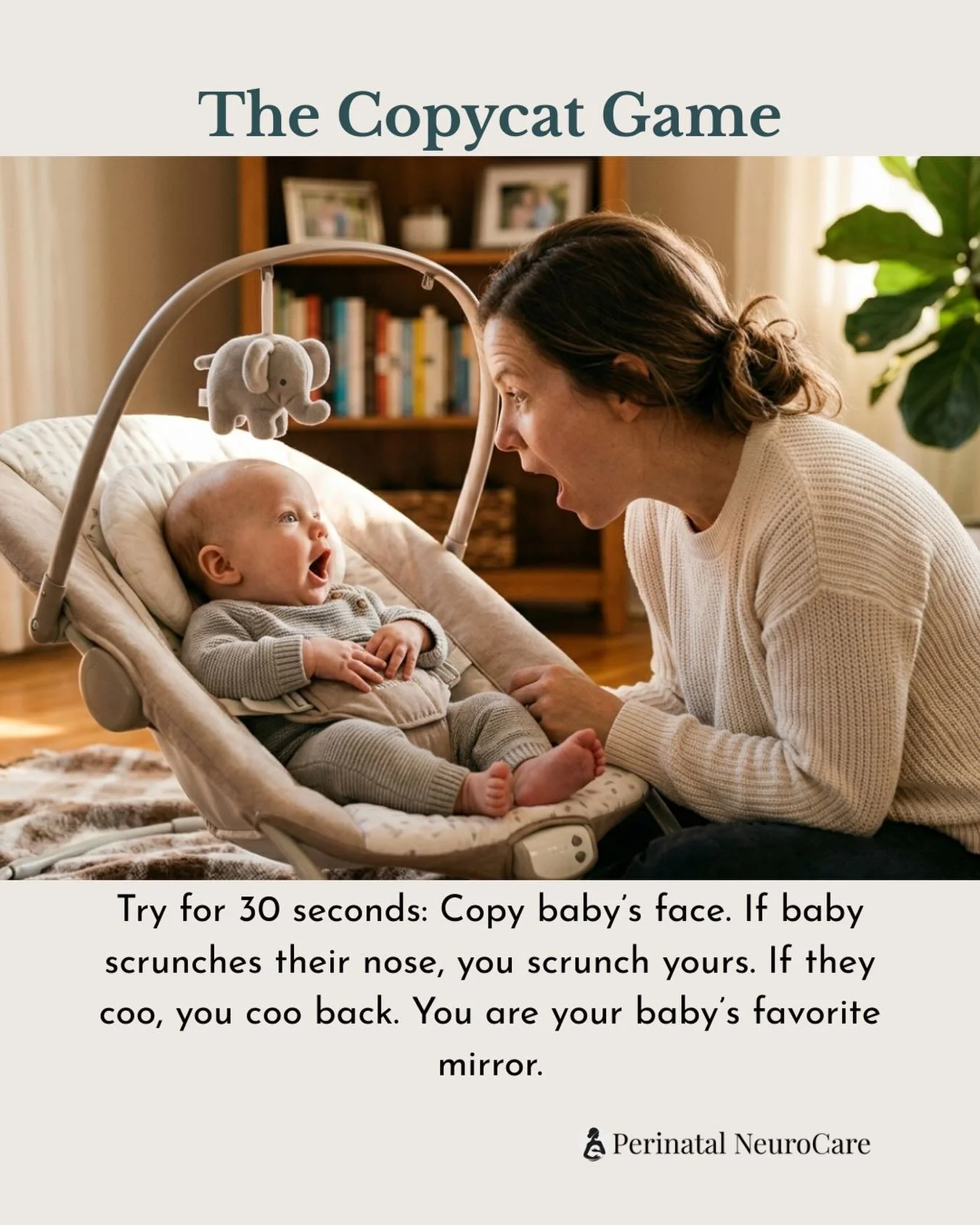 Forget the to-do list for just 30 seconds. 🛑

Let the dishes stay in the sink. Your nervous system and your baby need this micro-moment of presence more than an empty sink right now. 

Introducing the Copycat Game 🧸 (or as we say in nurse-speak: Mi