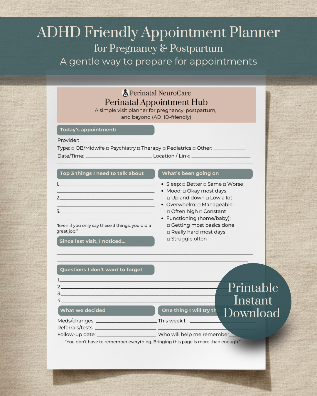 ADHD Friendly Appointment Planner for Pregnancy & Postpartum