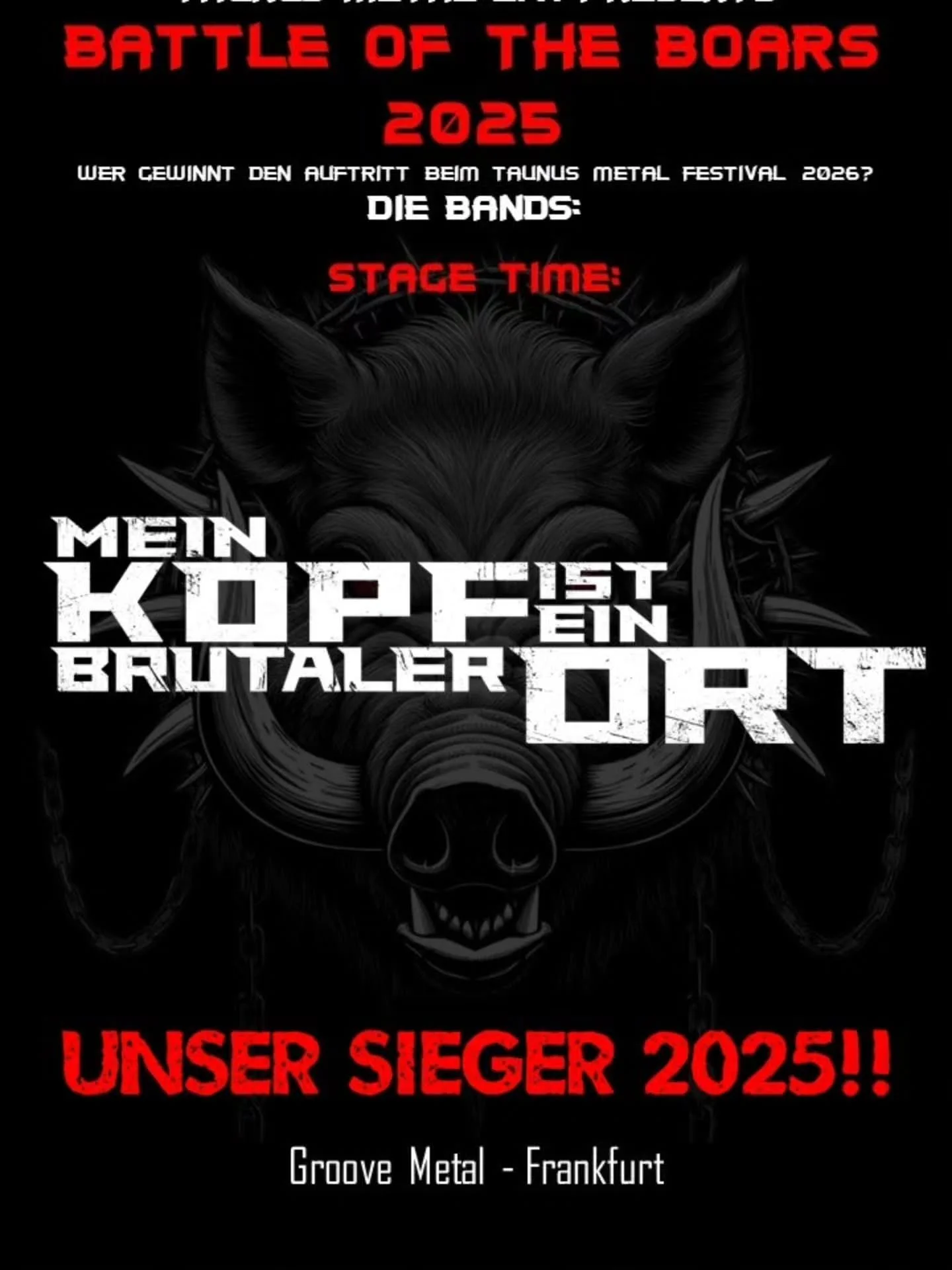 Und da ist er, der Sieger des ersten Battle of the Boars! 2025 hei&szlig;t der Sieger @meinkopfisteinbrutalerort !

Aber dennoch sage wir auf diesem Weg Danke an alle Bands! An das Team der @portstrasse und an alle Helfer die diesen Abend so gut und 