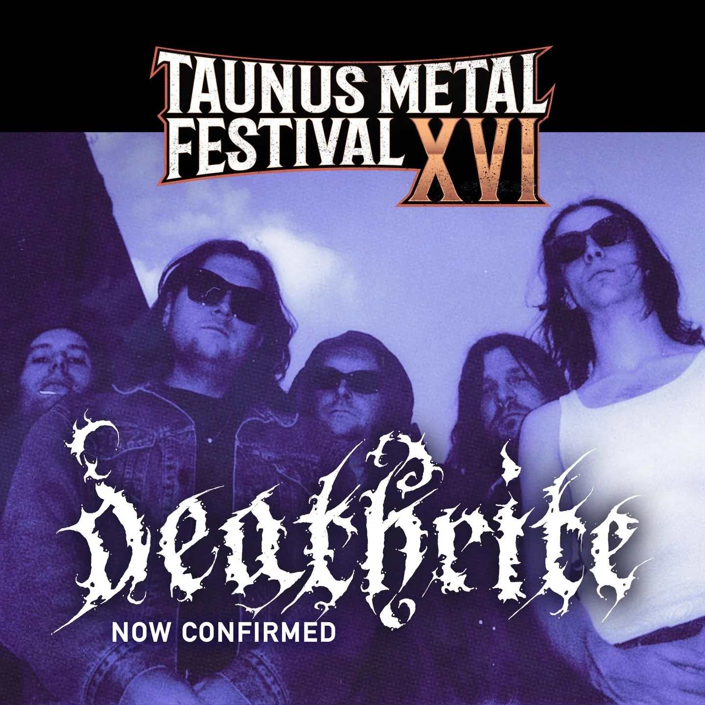 🇩🇪 Bandank&uuml;ndigung

Die deutschen Black/Death-Metal-Veteranen DEATHRITE entern am Samstag um 20:40 Uhr die B&uuml;hne des XVI. Taunus Metal Festivals. 
Freut euch auf eine d&uuml;stere Mischung aus Black, Death und Crust &ndash; roh, intensiv 