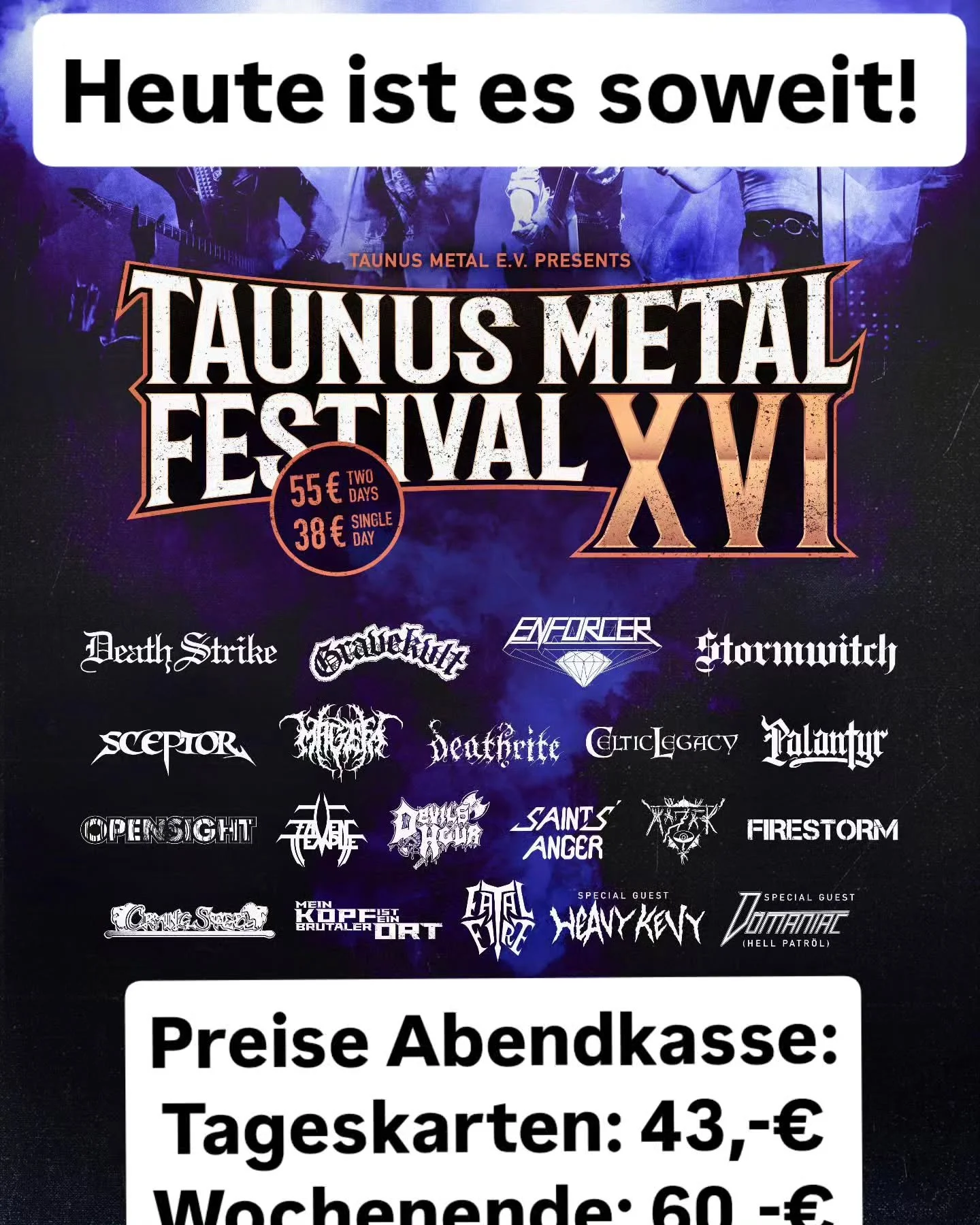 Nur noch wenige Stunden!!

Only a few hours left!!

#livemusic #taunusmetal #TaunusMetalFestival #oberursel #underground