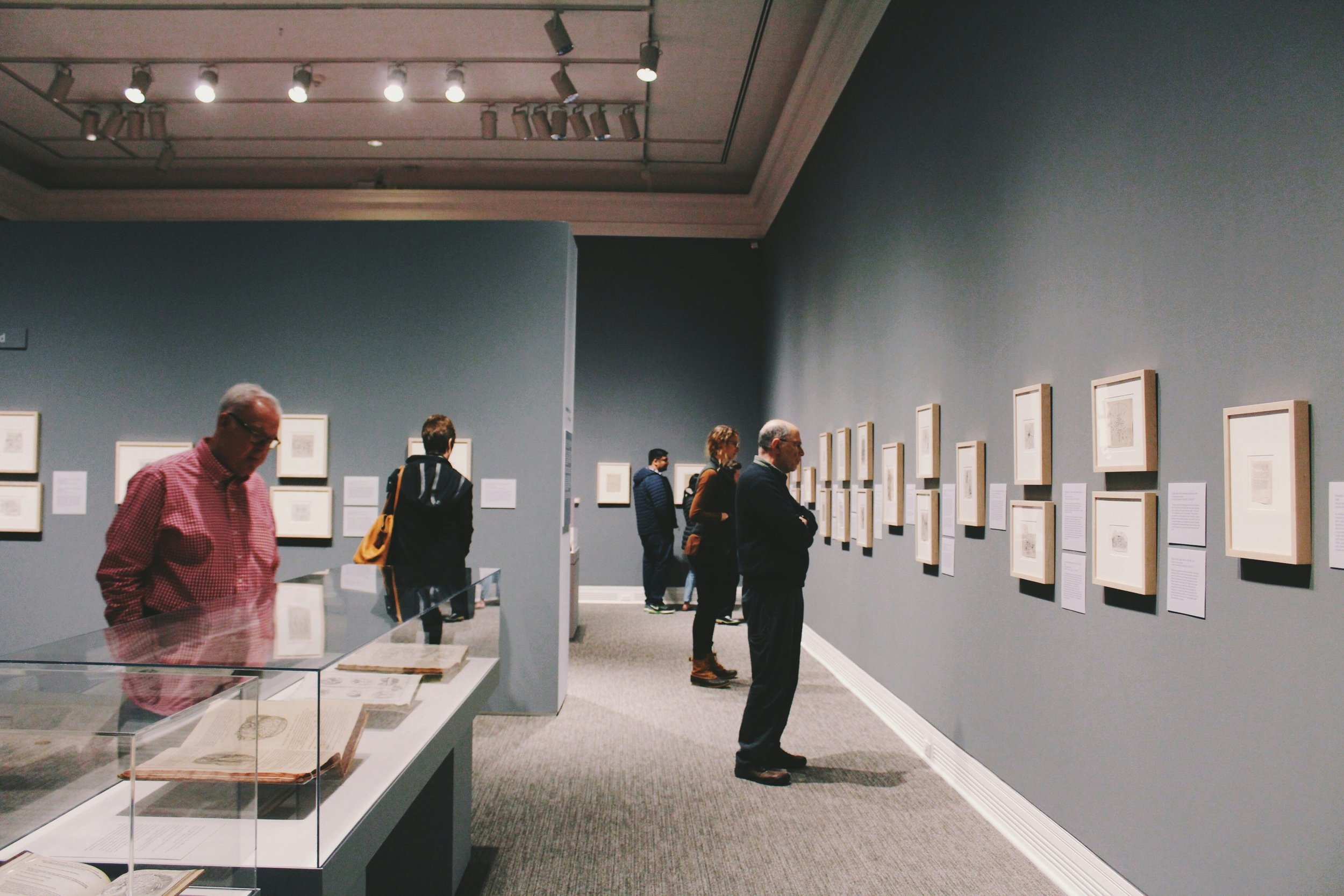 People viewing an exhibition in a gallery
