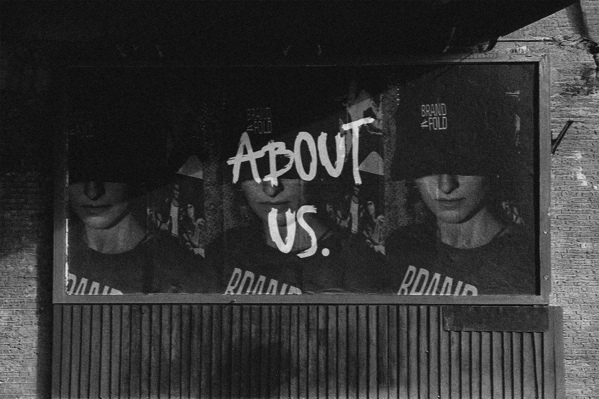 Zwart-wit headerafbeelding voor de About Us pagina van Brandfold®, gericht op branding en grafisch ontwerp