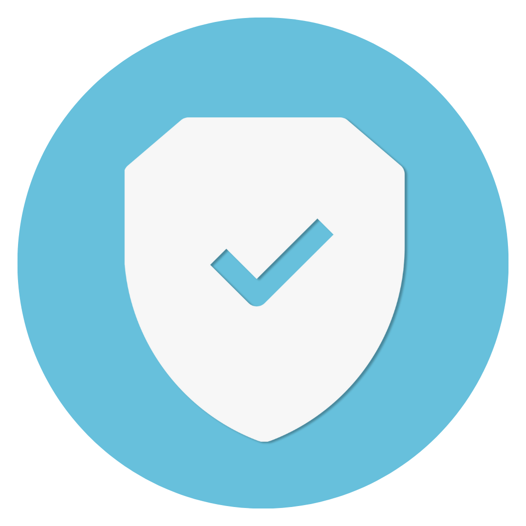 Shield with a blue background and a checkmark in the center indicating security or protection.