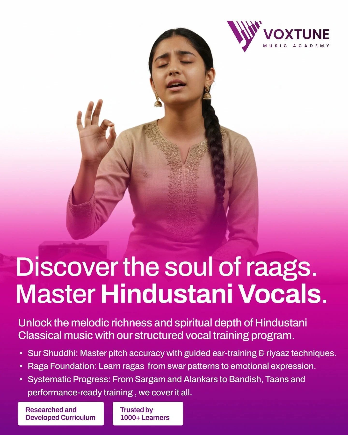 🧘&zwj;♀️ Experience the profound depth of Hindustani Vocals. 🧘&zwj;♀️

Hindustani music isn&rsquo;t just about notes; it&rsquo;s about telling a story, evoking emotions and mastering the very soul of sound. If you&rsquo;re yearning to develop a voi