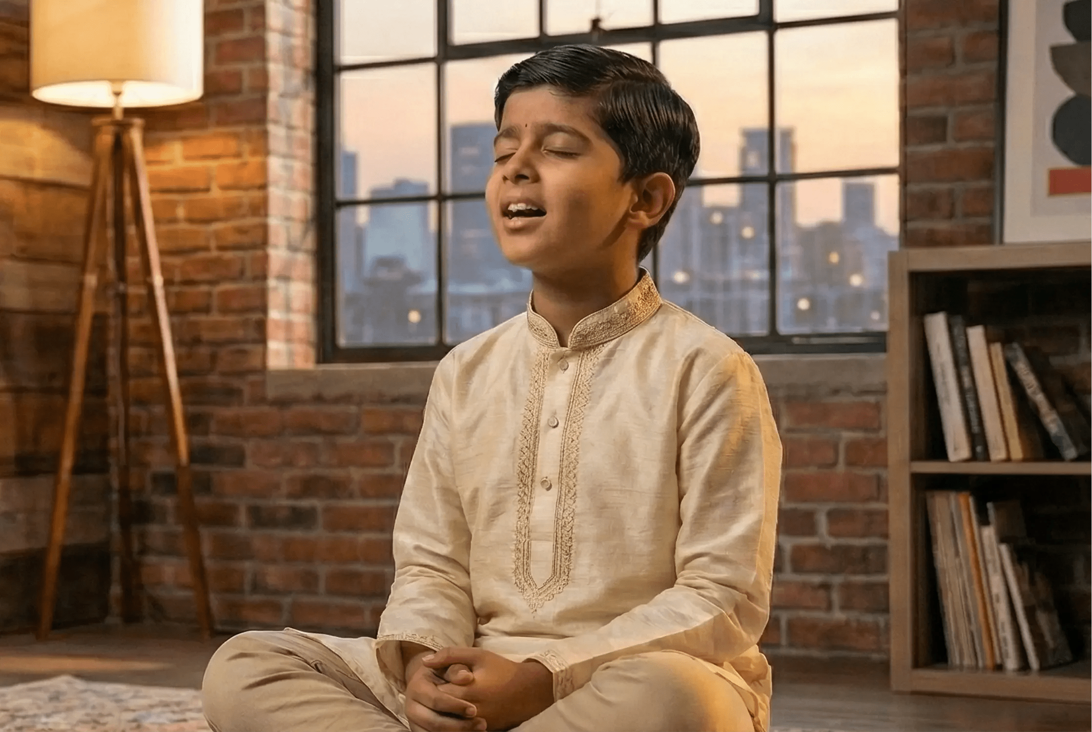 Child learning Hindustani classical singing in interactive online vocal class – Indian classical music lessons online