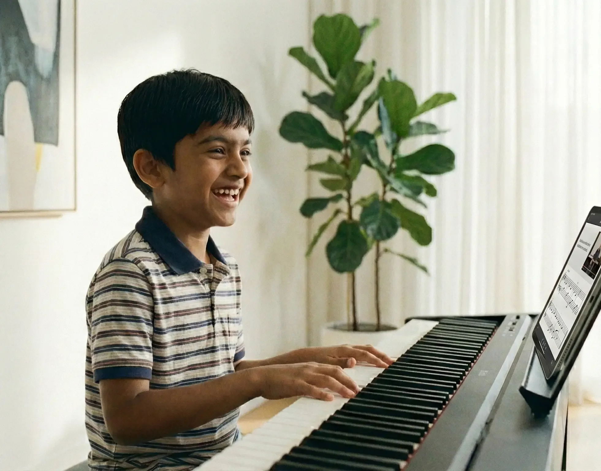 Student attending interactive online piano and keyboard lessons from home – Voxtune India