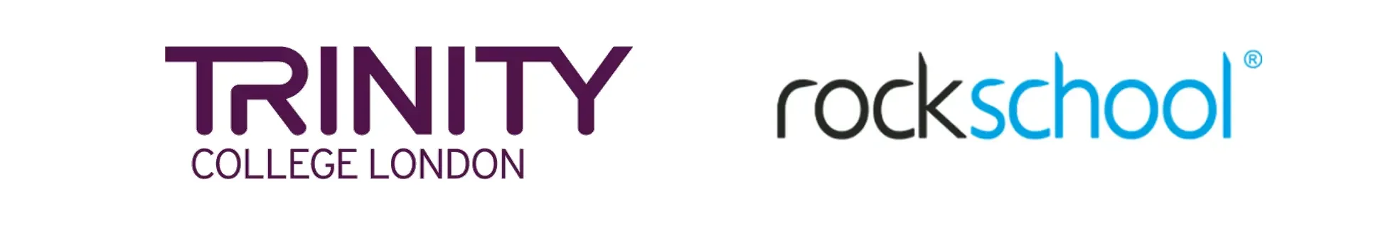 Logos of Trinity College London and Rock School side by side.