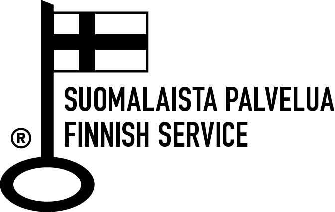 Suomalainen palvelu -logo, jossa avaimen kuva ja suomalainen lippu.