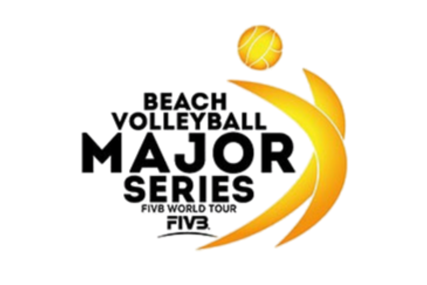 Logo des Beach Volleyball Mako Tour mit einer stilisierten gelben Maki-Würfel und zwei gelben Bögen, die einen Volleyball schlagen.