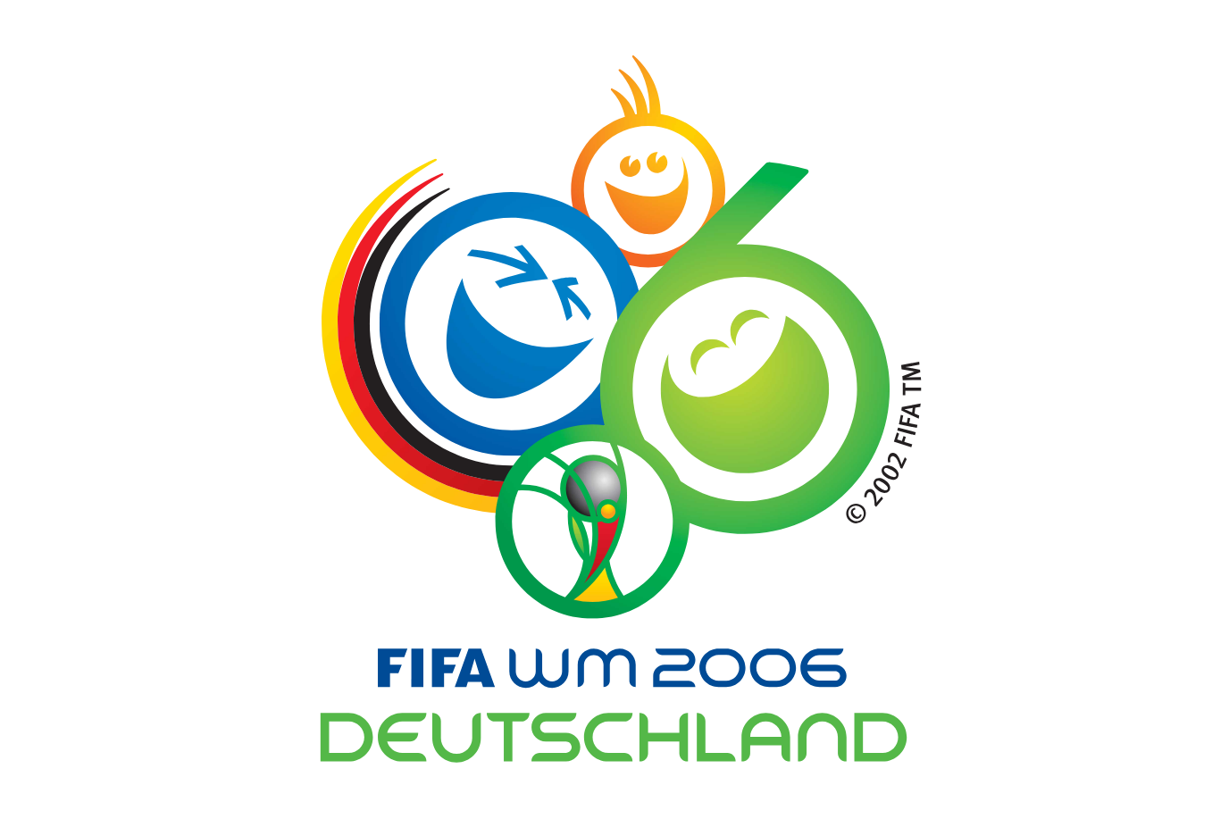 Das Bild zeigt das offizielle Logo der FIFA Fußball-Weltmeisterschaft 2022 in Katar. Es besteht aus mehreren lachenden Smiley-Emojis in verschiedenen Farben (blau, grün, orange) mit einem stilisierten Fußball und einem stilisierten menschlichen Kopf, die die Freude und das Gemeinschaftsgefühl der Turnierveranstaltung symbolisieren.