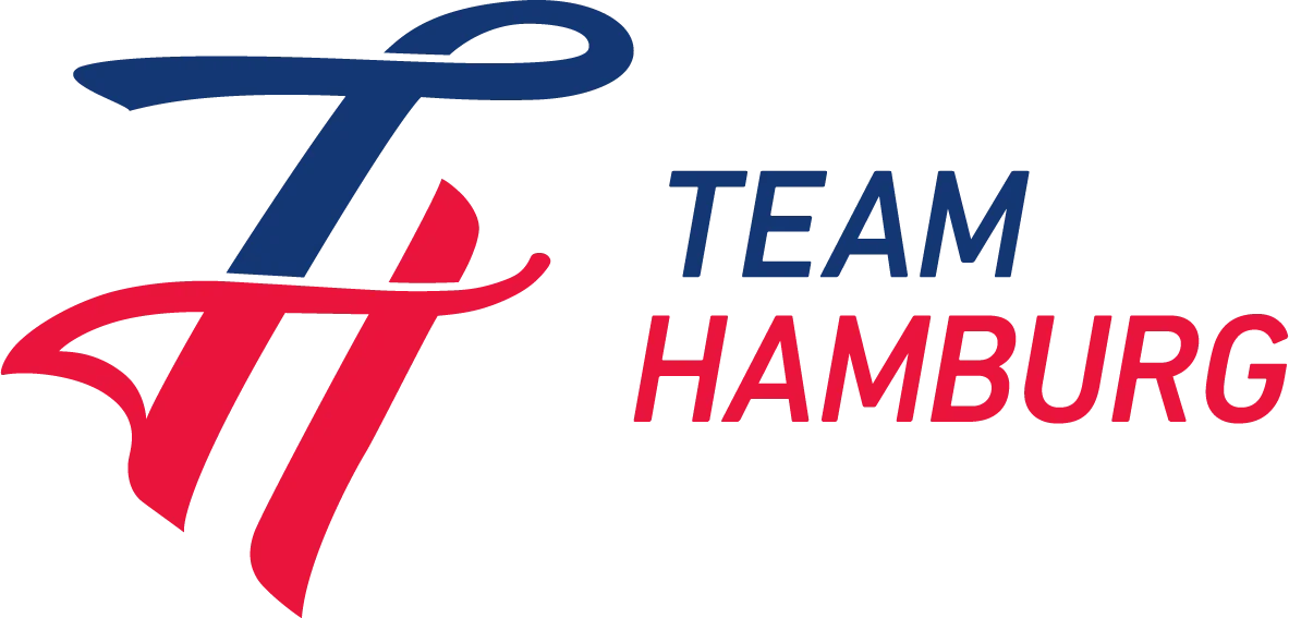 Das Logo der Organisation 'Team Hamburg' mit einem stilisierten blauen und roten Schriftzug.