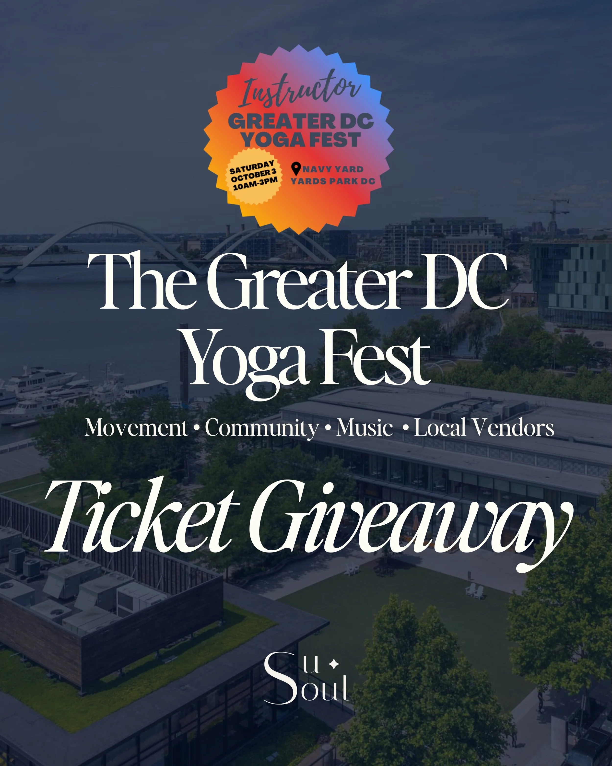 TICKET GIVEAWAY 🎟️

I&rsquo;m teaching at the Greater DC Yoga Fest and giving away two tickets! 

To Enter: 
- Tag a friend below
- Follow @susoulstudio and @greaterdcyogafest

🧘&zwj;♀️ Meet me at 11 am for a Vinyasa Flow on the Main Stage, in fron