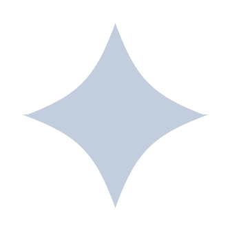 A silver, four-pointed star-shaped object with rounded edges.