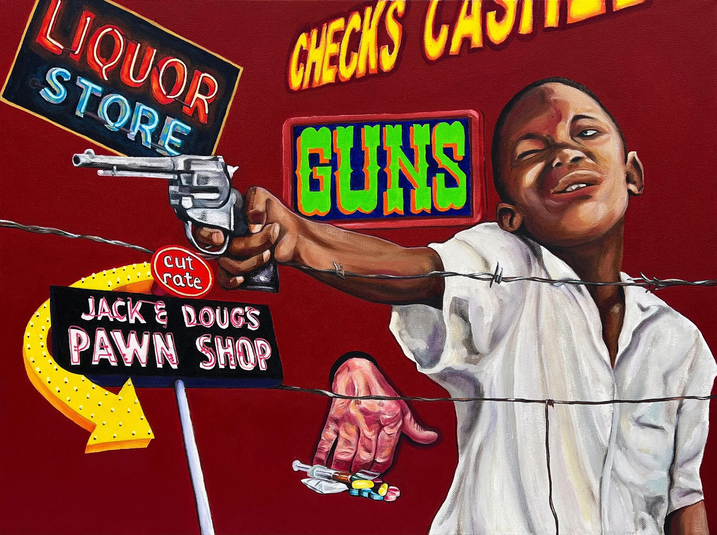 NO CHILD LEFT BEHIND?, 18" x 24" Oil on Canvas, 2024