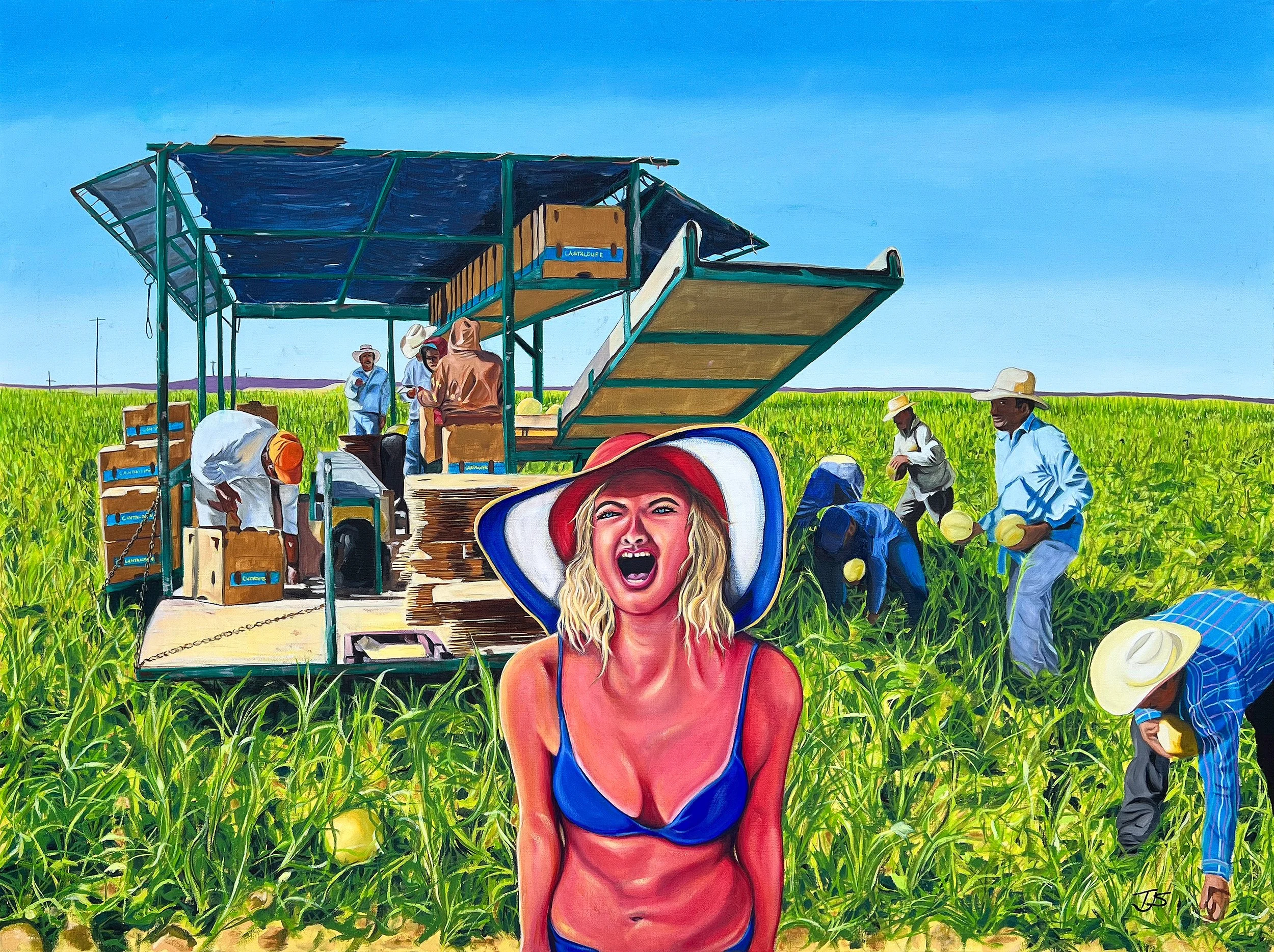CANTALOUPES WON'T PICK THEMSELVES, 30" x 40" Oil on Linen, 2025
