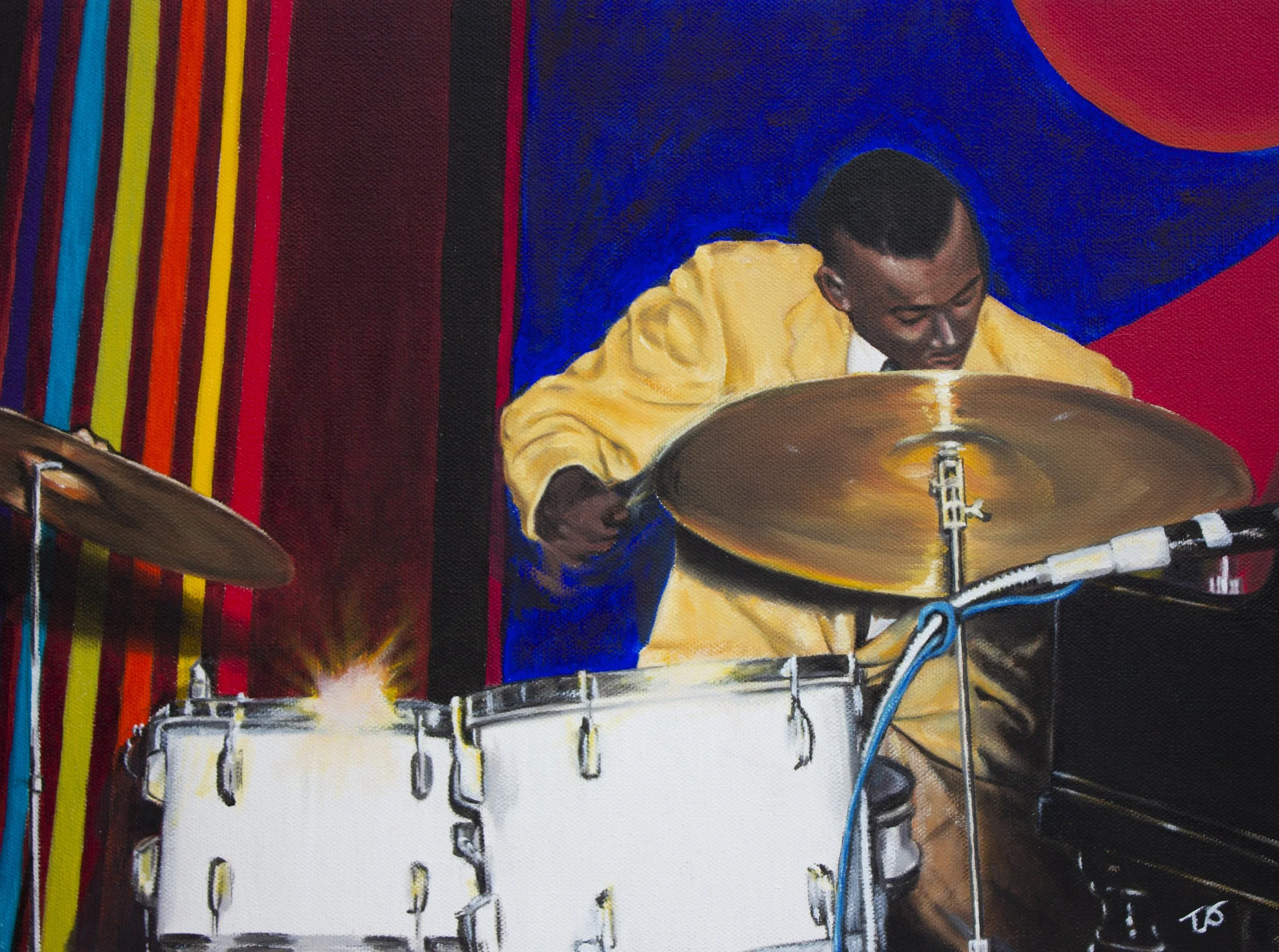 JAZZ DRUMMER, 12" x 16", Oil on Canvas, 2021