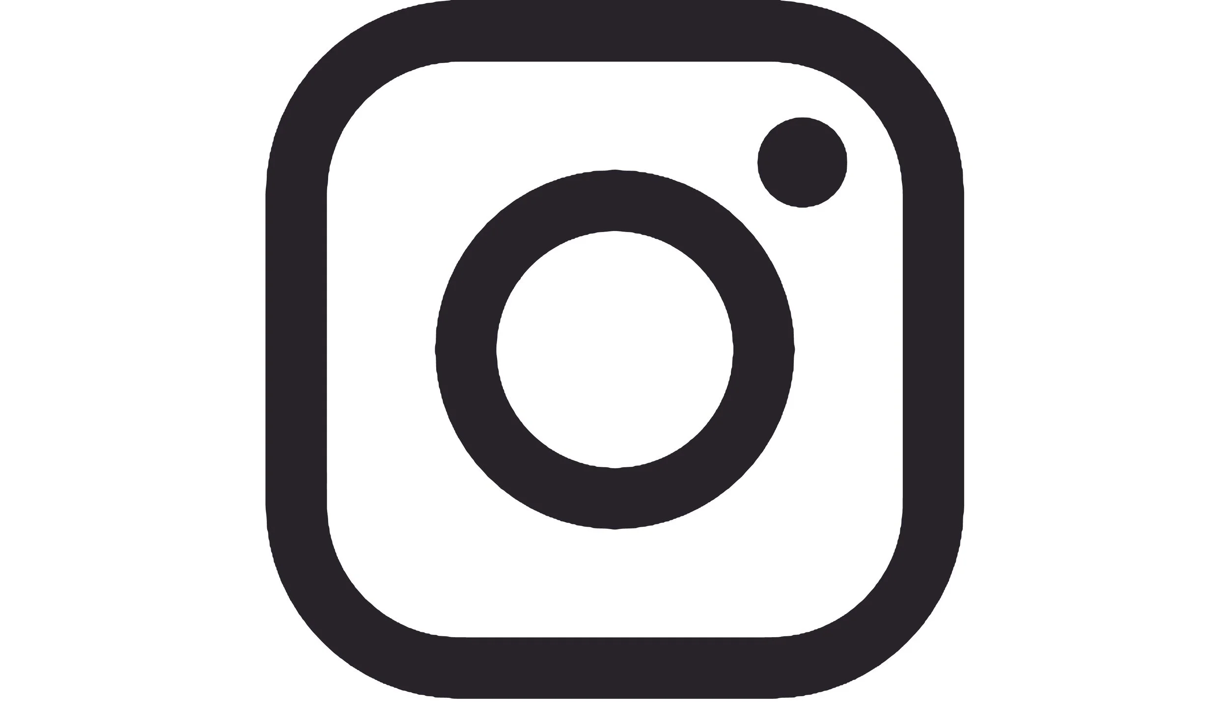 Black and white icon of a camera, resembling the Instagram logo.