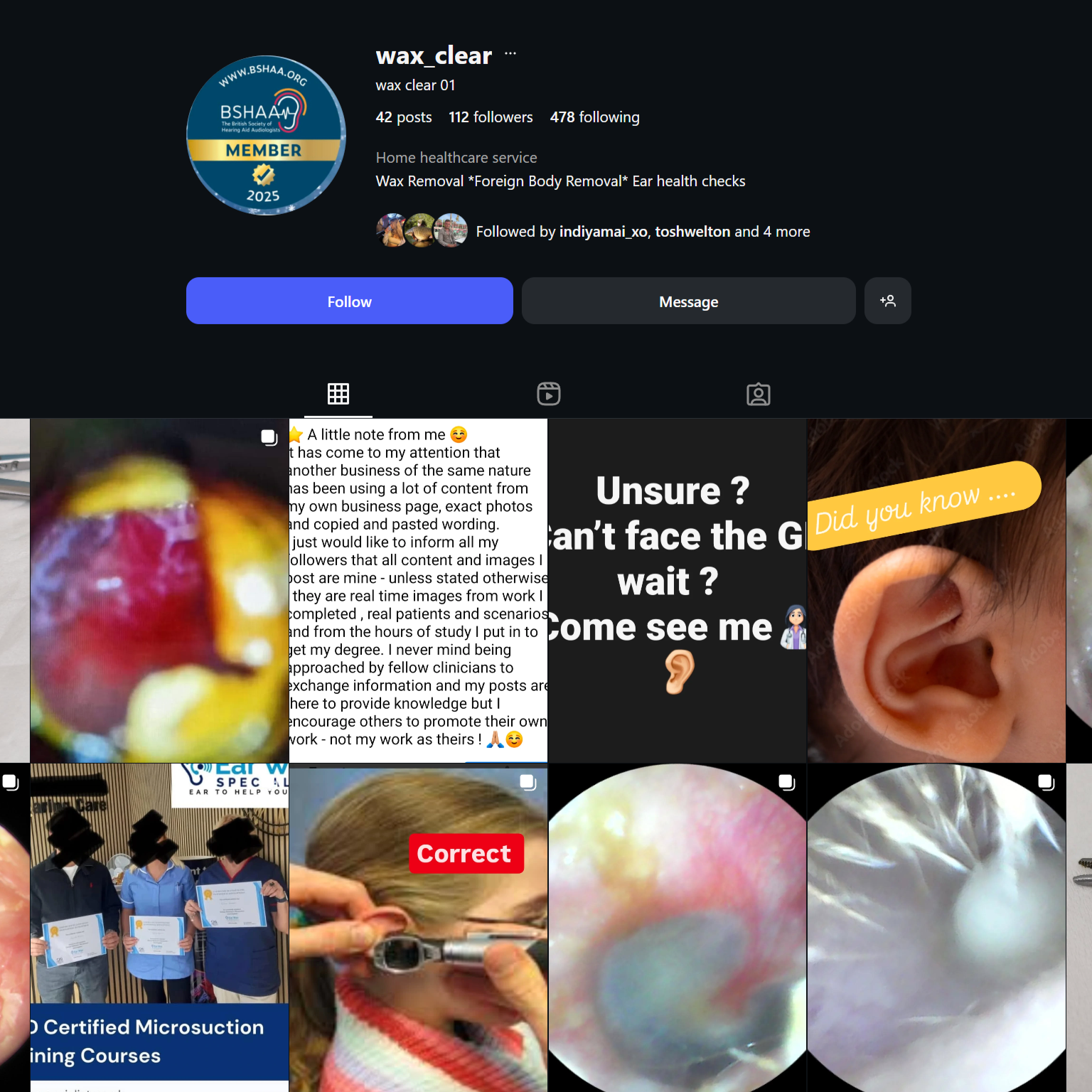 A collage of images including a woman's ear, an eye examination, a certificate award, and text overlays about face and ear health