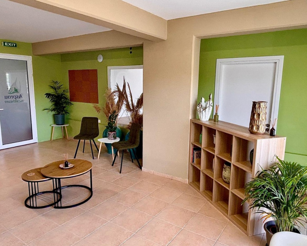 Interior view of the waiting area at Asprou Healthcare.