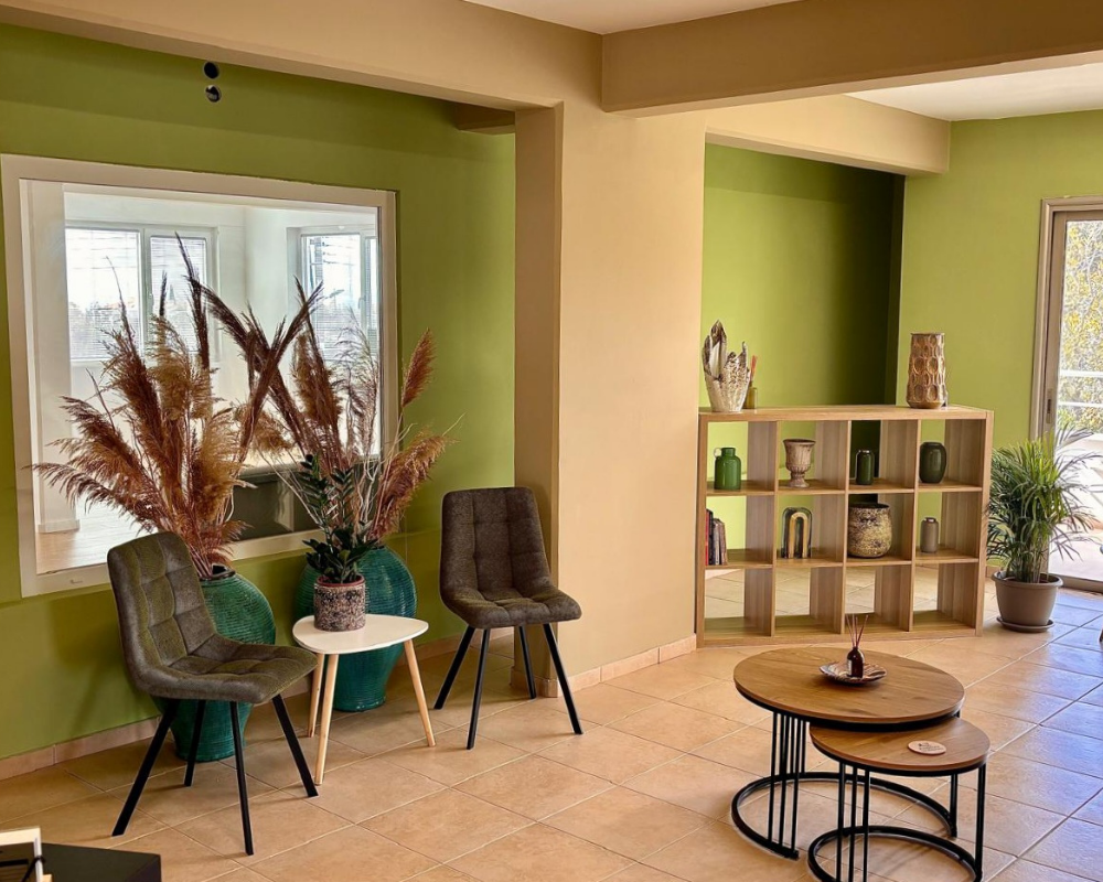 Reception and waiting area at Asprou Healthcare in Trimithousa, Paphos.