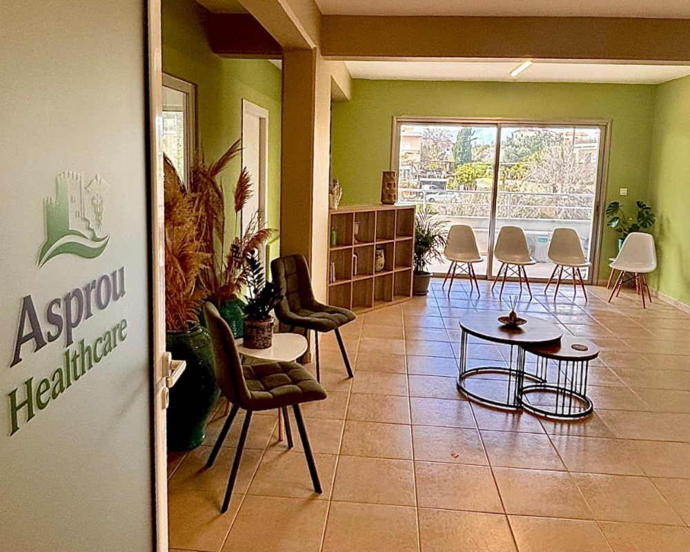 Patient seating area inside Asprou Healthcare medical centre.