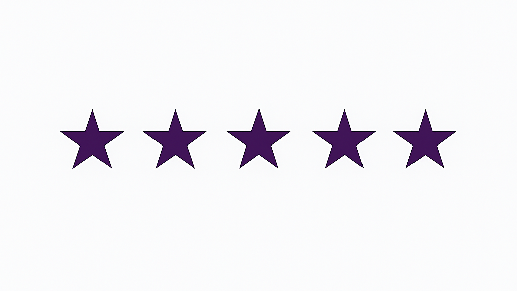 Five purple stars in a row on a white background.