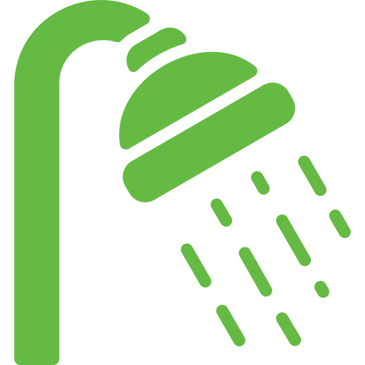 Icône verte représentant une pomme de douche avec jet d’eau