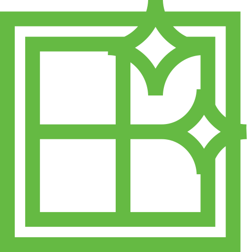 Icône verte d'un cadre de fenêtre décoratif avec des motifs d’étoiles géométriques dans la partie supérieure gauche