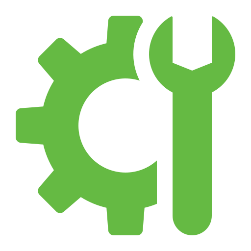 Icône verte représentant un engrenage et une clé symbolisant la maintenance