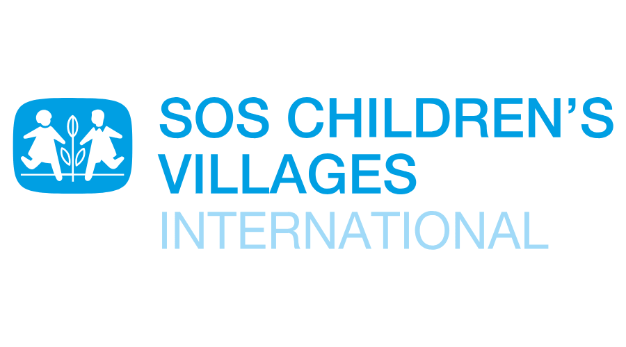 Logo for SOS Children's Villages International, featuring two children holding hands and a plant between them.