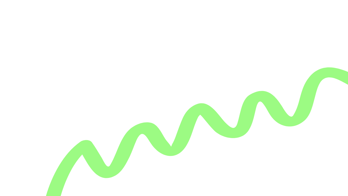 Line graph with an upward trend marked by green line with wave patterns over black background.